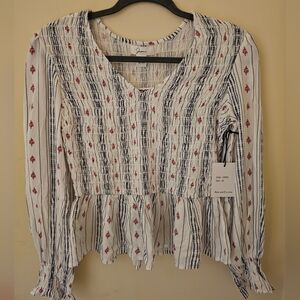 SMOCKED BLUE & WHITE BLOUSE